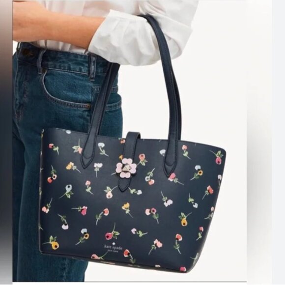 Kate Spade Kaci Wildflower Ditsy Navy Blue Floral tote bag purse *PLEASE READ* - Picture 1 of 8